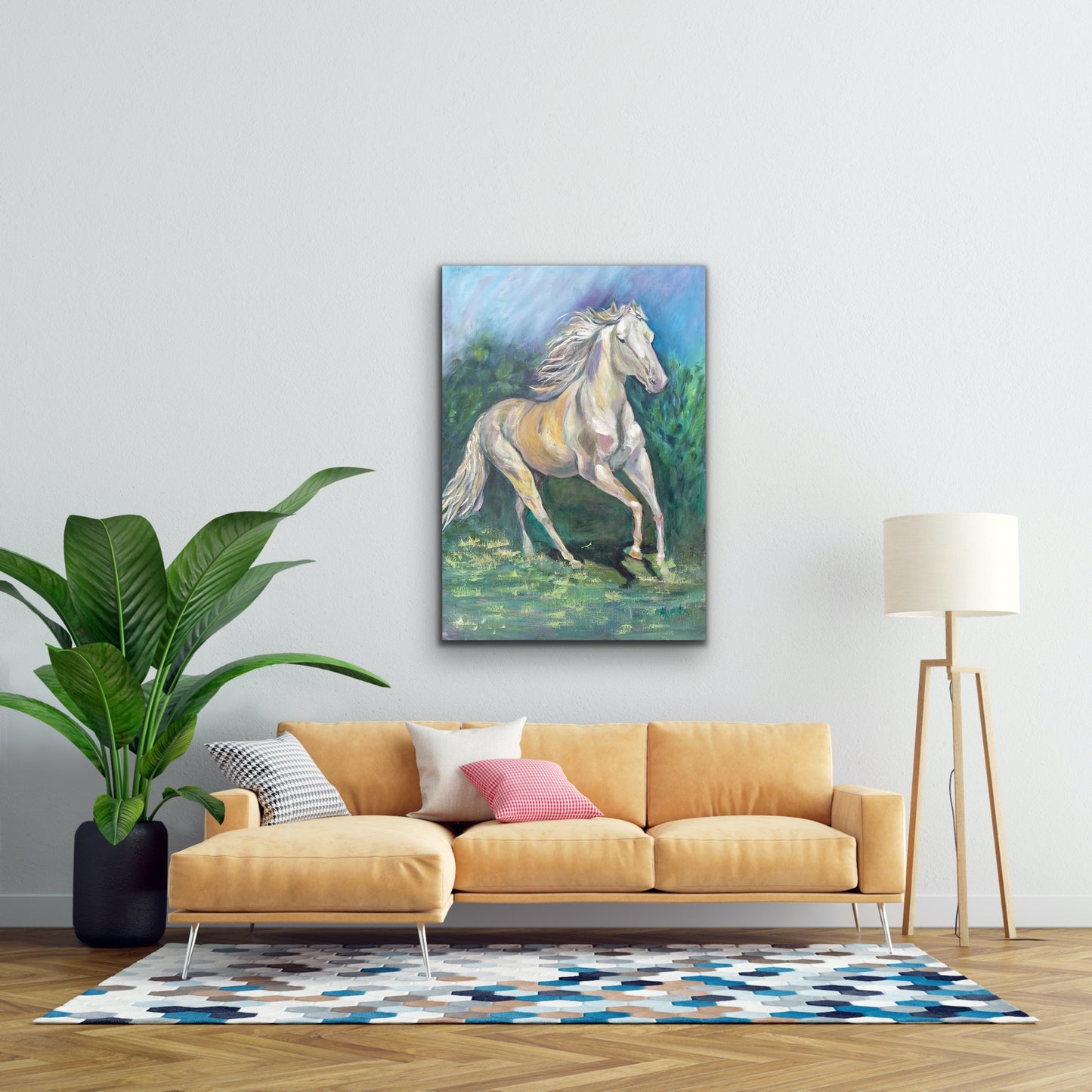 Horses running oil painting