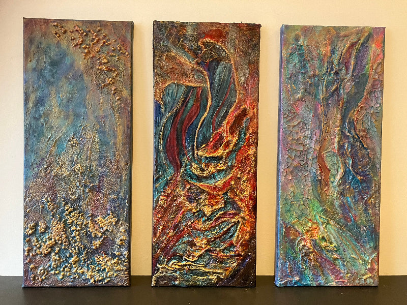 mixed media abstract artwork inspired by depth of the sea, dried land and sand dunes by aferdita fazliu drozd Aferdita