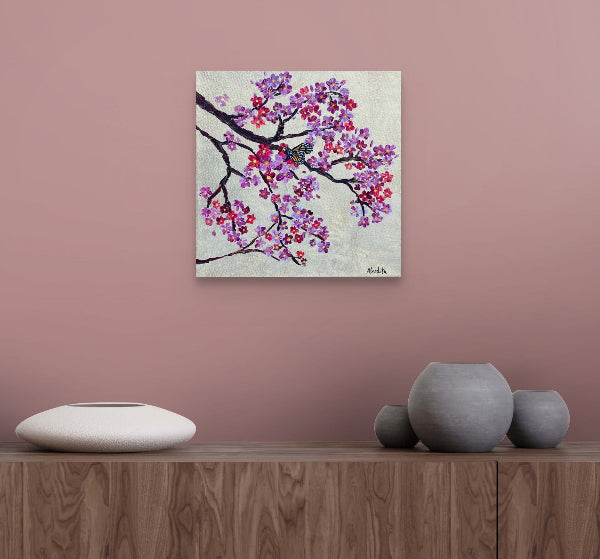 Cherry Blossom on Gold leaf background by Aferdita Fazliu Drozd, Artist