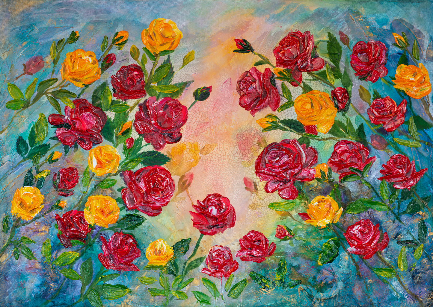 Happy Valentine, Roses Original Acrylic Painting