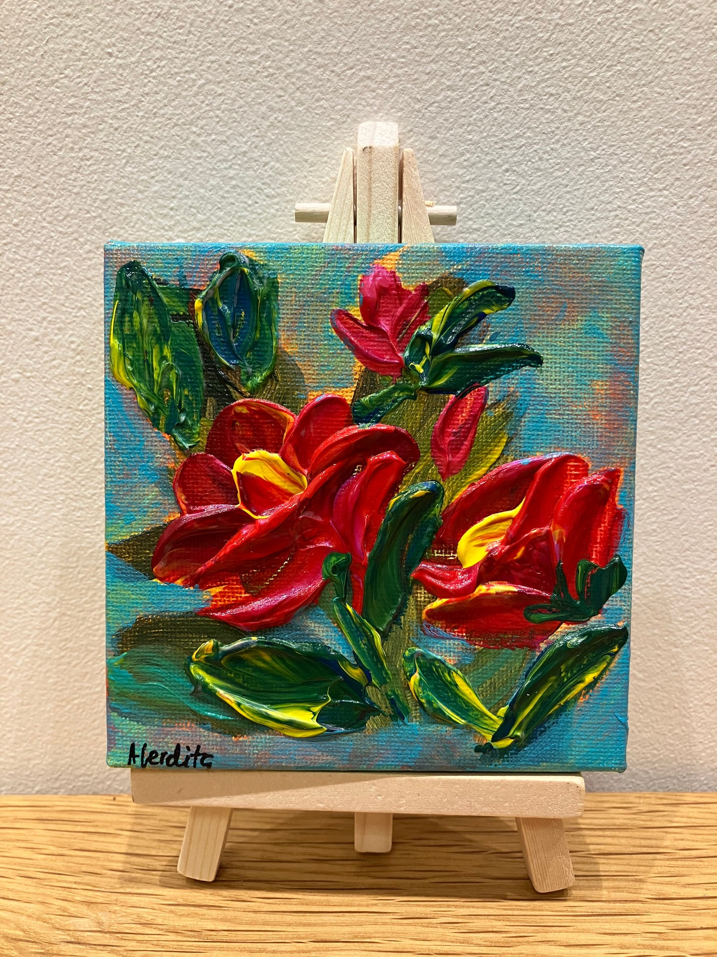 10 x 10 cm Roses painting with Easel