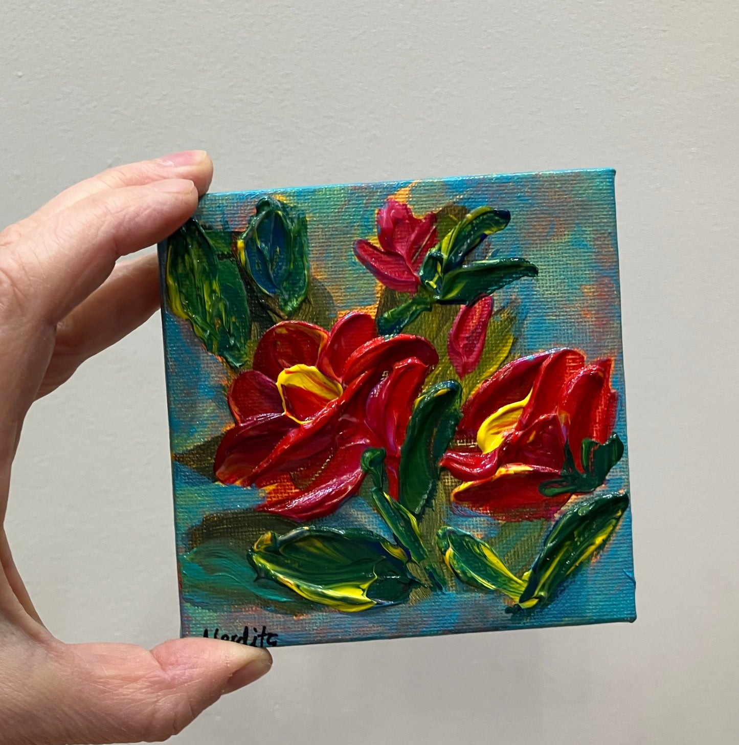 10 x 10 cm Roses painting with Easel