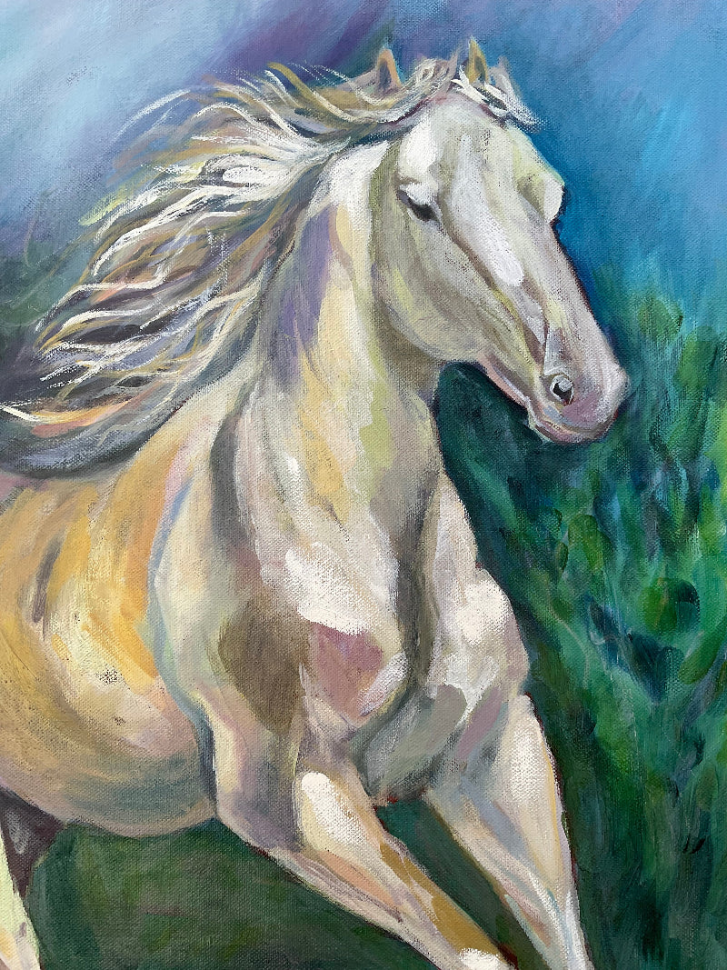White horse galloping