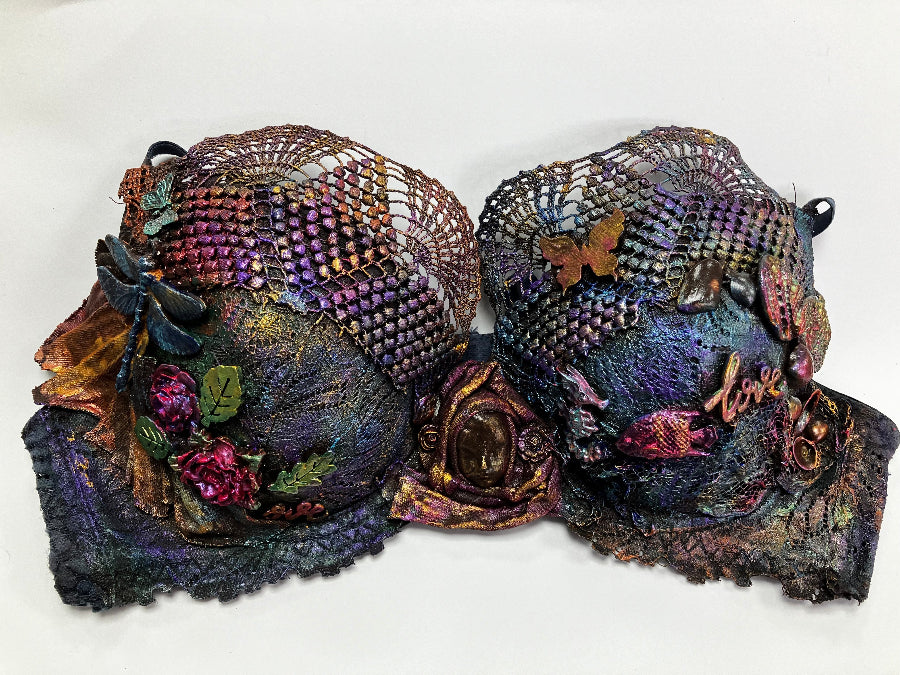 cancer research fundraiser , recycled bra art workshop