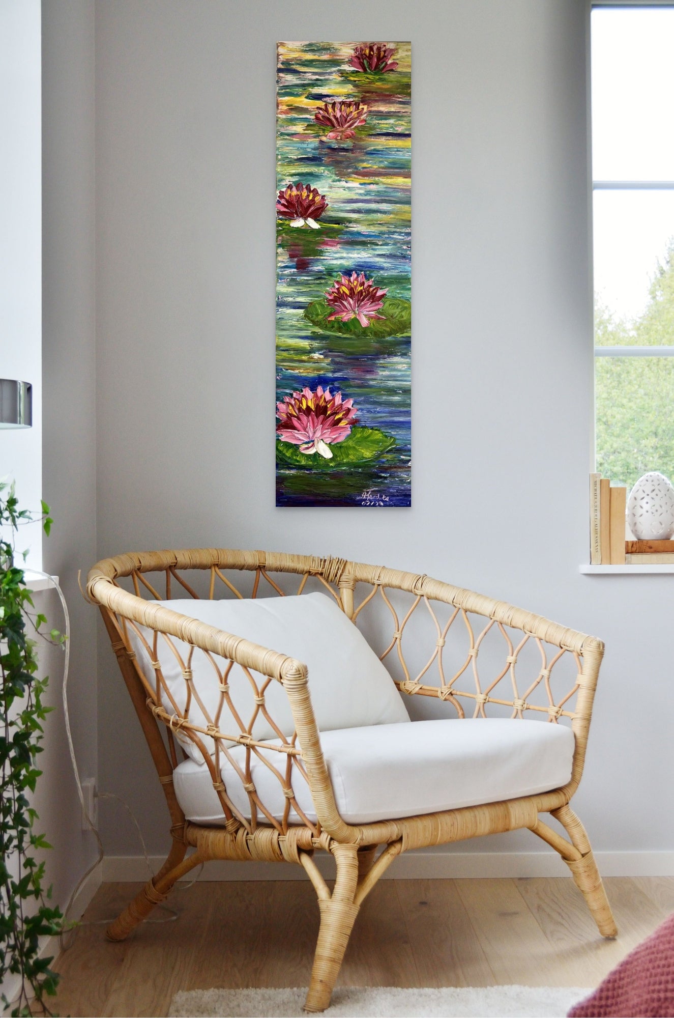 ReflectionsofSerenity oil painting of waterlilies and koi fish by aferdita fazliu drozd bromley artist