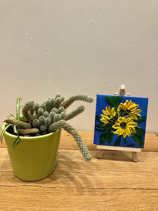 acrylic sunflower painting on mini easel by aferdita fazliu drozd, bromley artist
