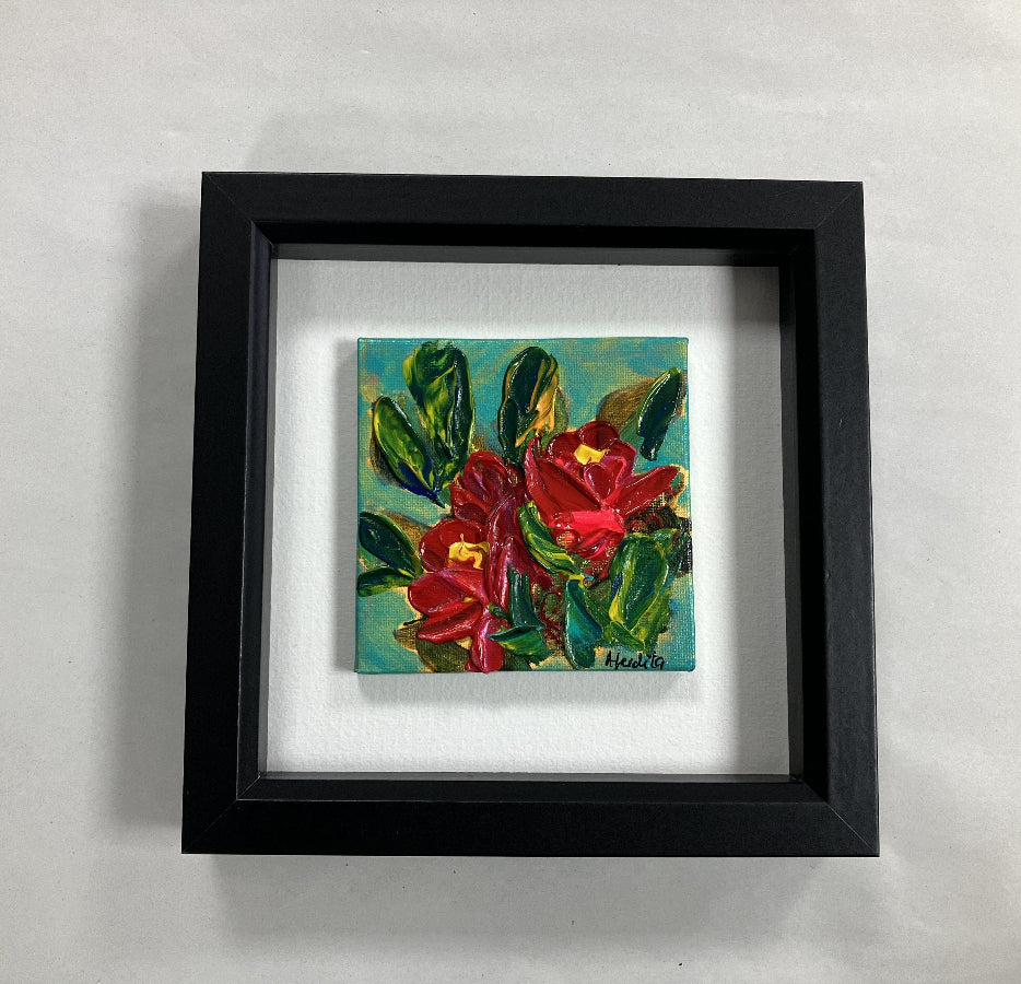 small red flower painting framed - present for her