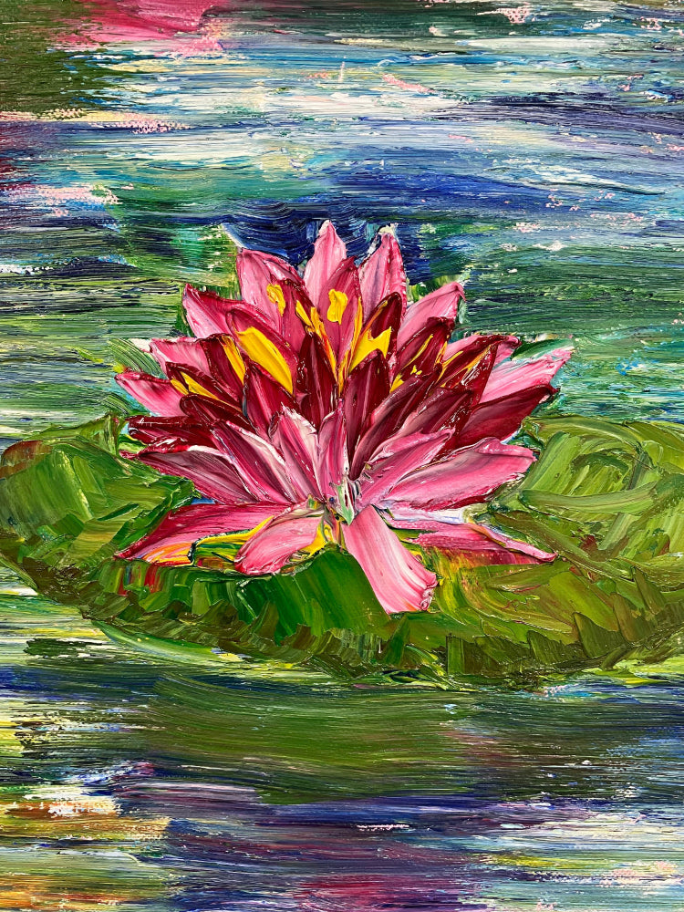 ping waterlilies textured impasto oil painting