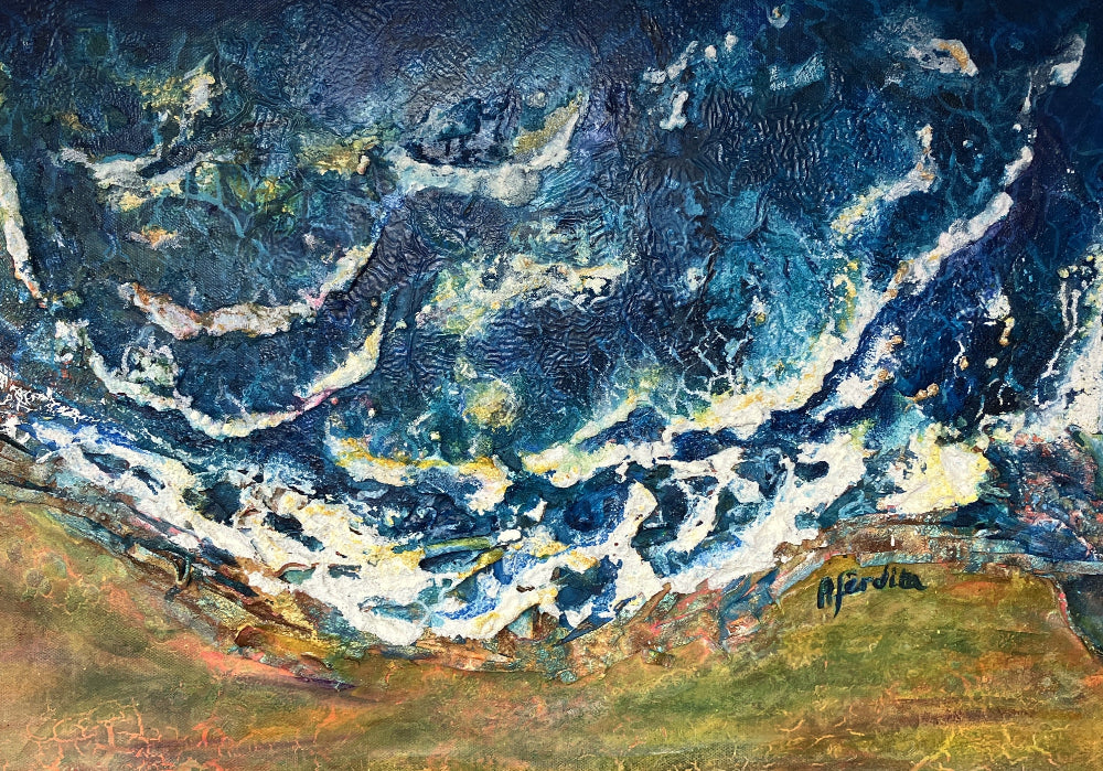 mixed media  3d textured sea inspired painting