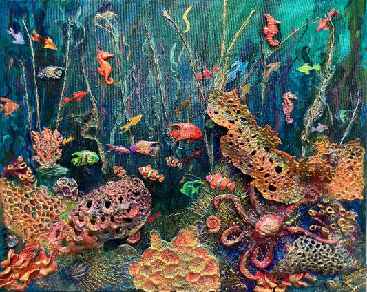 A little conversation Powertex 3d sculpted mixed media painting by Aferdita Fazliu-Drozd, Artist 