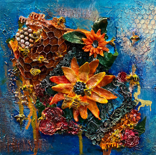 Mixed Media Bee Family