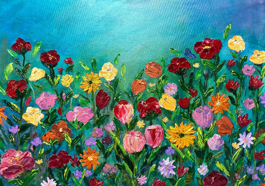 flower field in acrylic  by Aferdita FAzliu-Drozd, Bromley Artist and art tutor at Little Painter Art classes