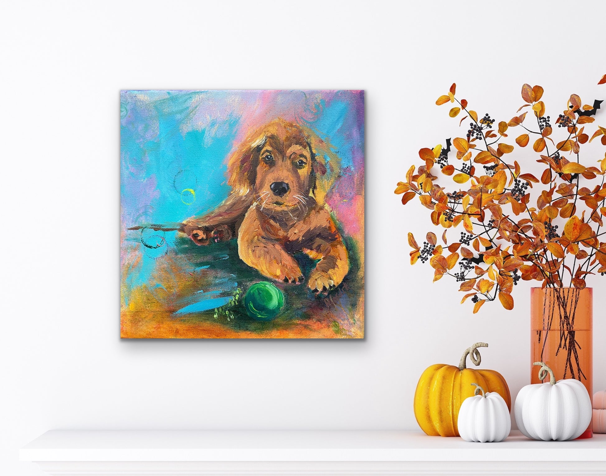Fluffy dog oil painting 
