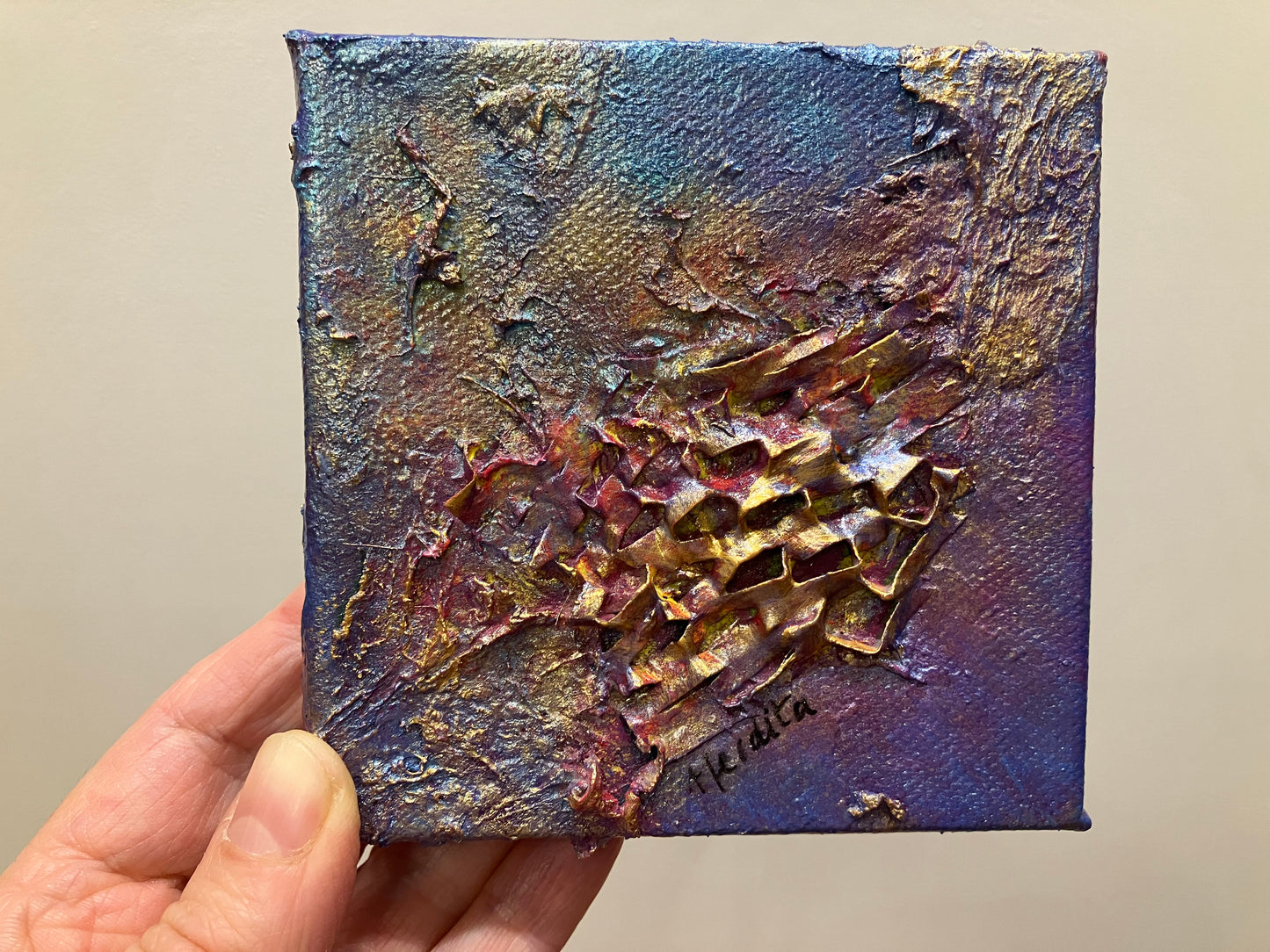 10 x 10 cm Textured Abstract Painting with Easel