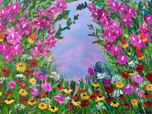 Pink Delight- A flower Meadow Acrylic Original Painting