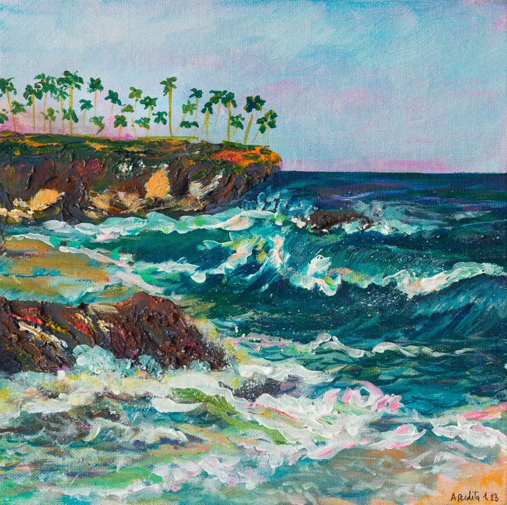 PuraVida_2_triptych_of_a_mixed_media_seascape_by_aferdita_fazliu_drozd_London_Artist