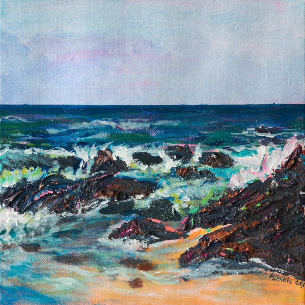 PuraVida_2 triptych of a mixed media seascape  by aferdita fazliu drozd,  London Artist 