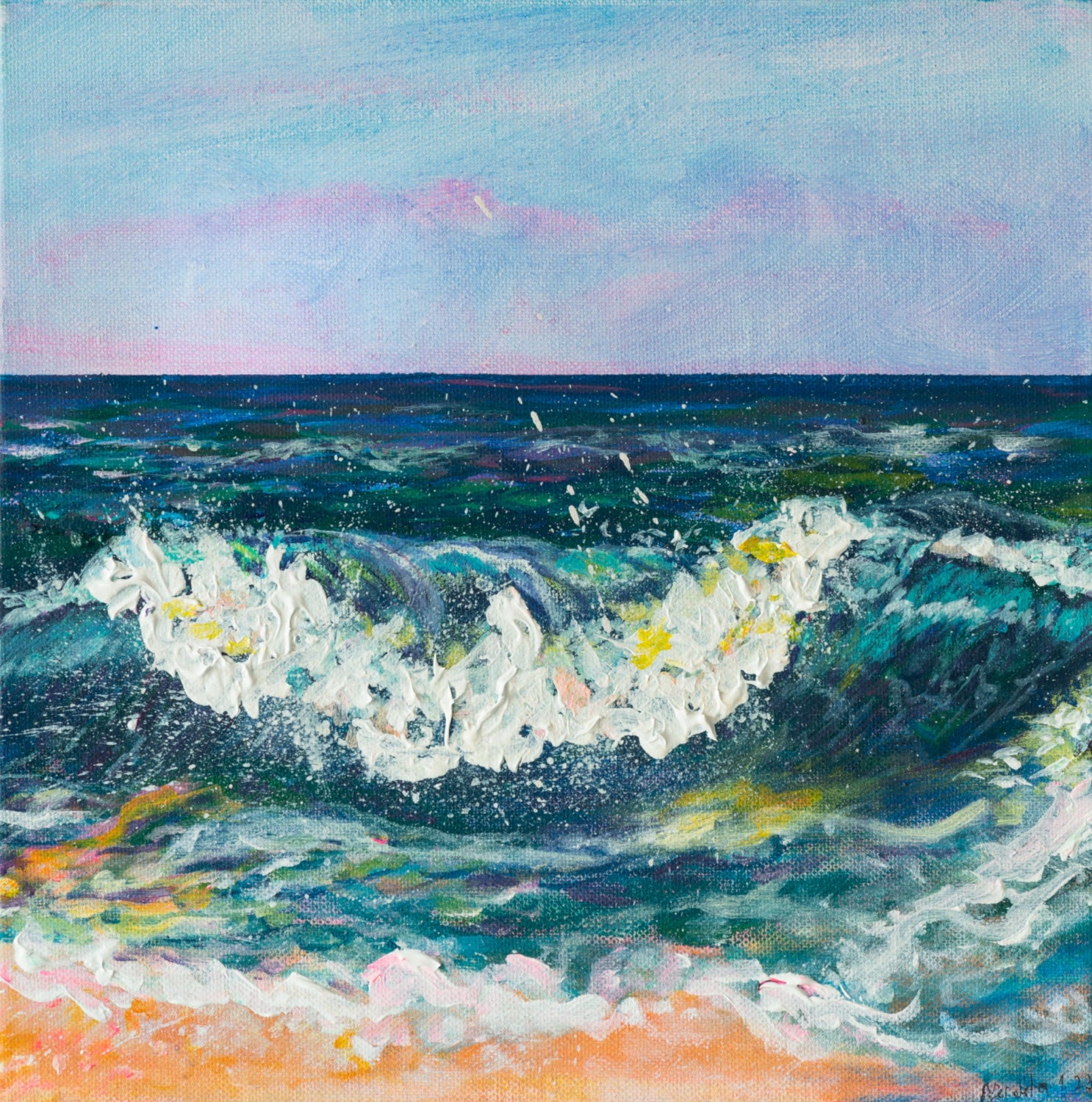 PuraVida_2_triptych_of_a_mixed_media_seascape_by_aferdita_fazliu_drozd_London_Artist