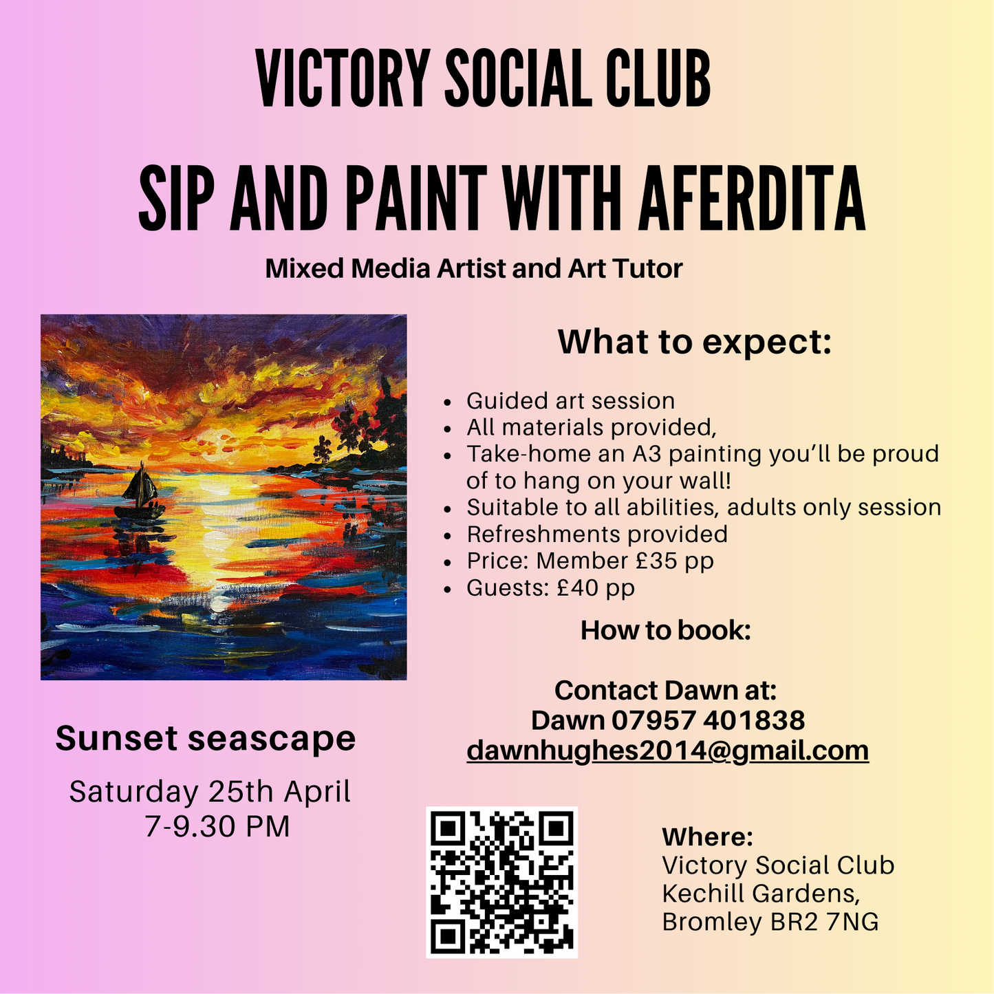 Sip & Paint Workshop – Sunset seascape on Saturday 25th April at VICTORY SOCIAL CLUB