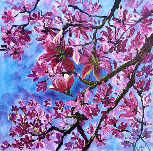 Spring Breeze - Original Magnolia Acrylic Painting on Canvas