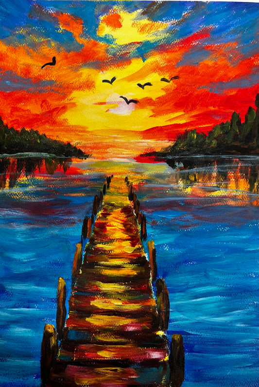 Sip & Paint Workshop – Sunset over the pier on Wednesday 29th April 2026 from 6-8.30PM