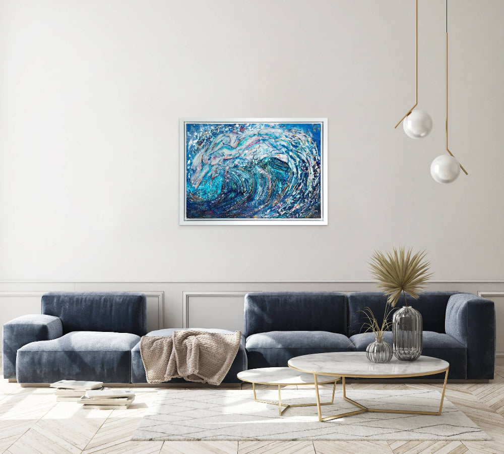 3 D Textured and sculpted seascape on wooden canvas for strength. 