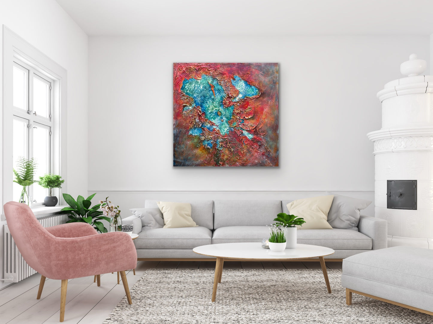 red blue abstract textured wall art 