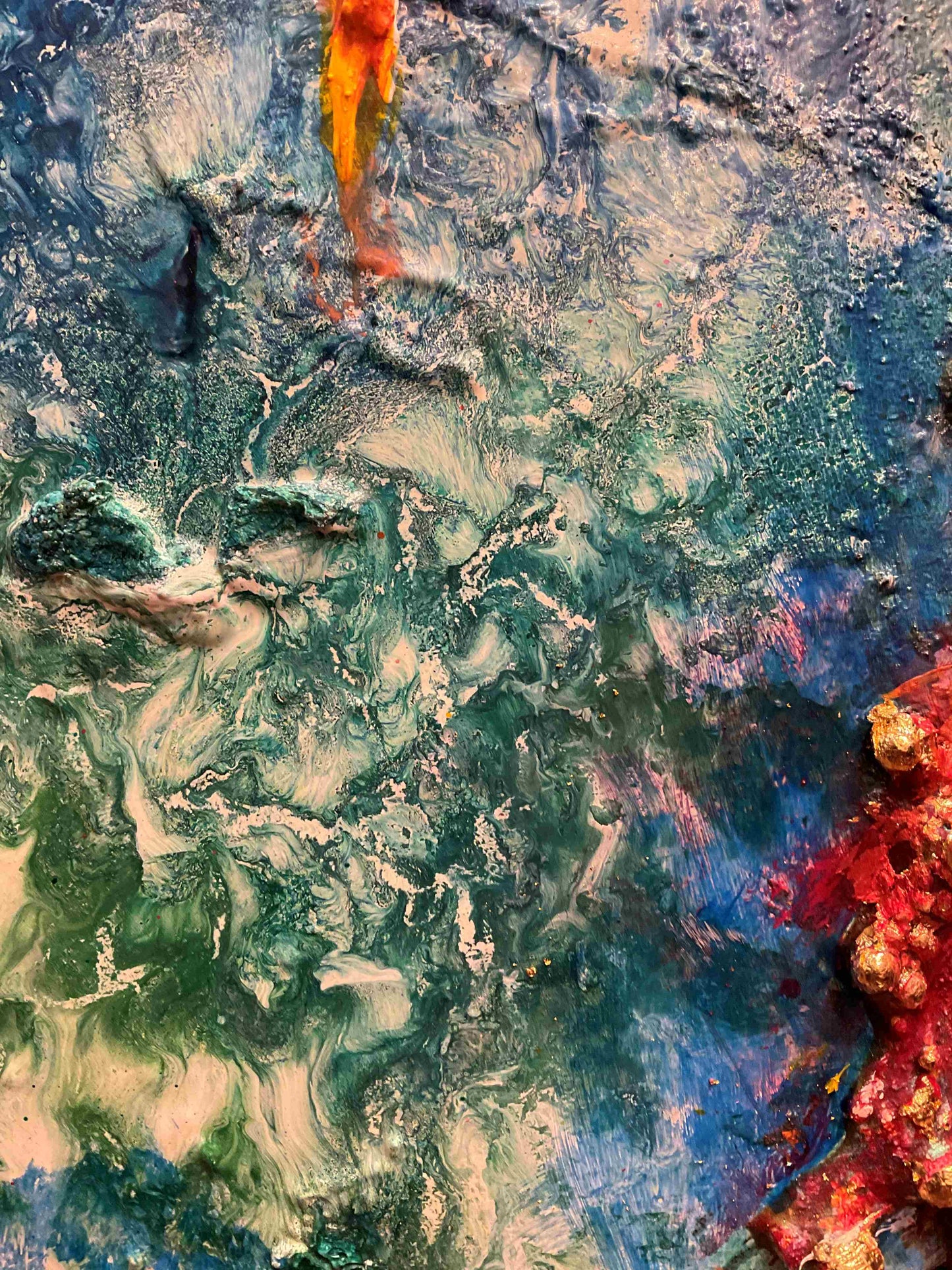 blue and turquoise texture inspired by the sea and waves - abstract mixed media