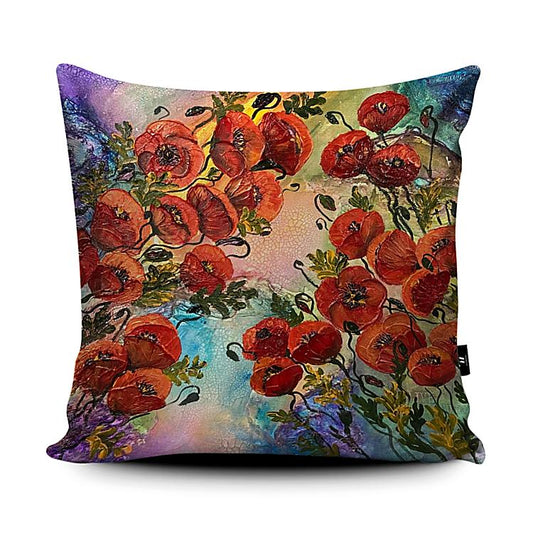 Live and Relax Vegan-Suede Poppy Design Cushions