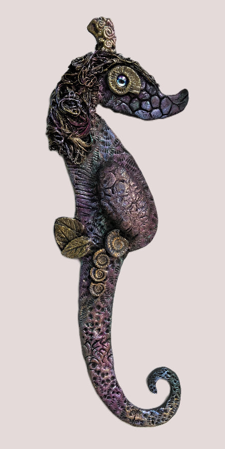 seahorse wall art to be displayed indoors or outdoors created by Aferdita, artist and art tutor 