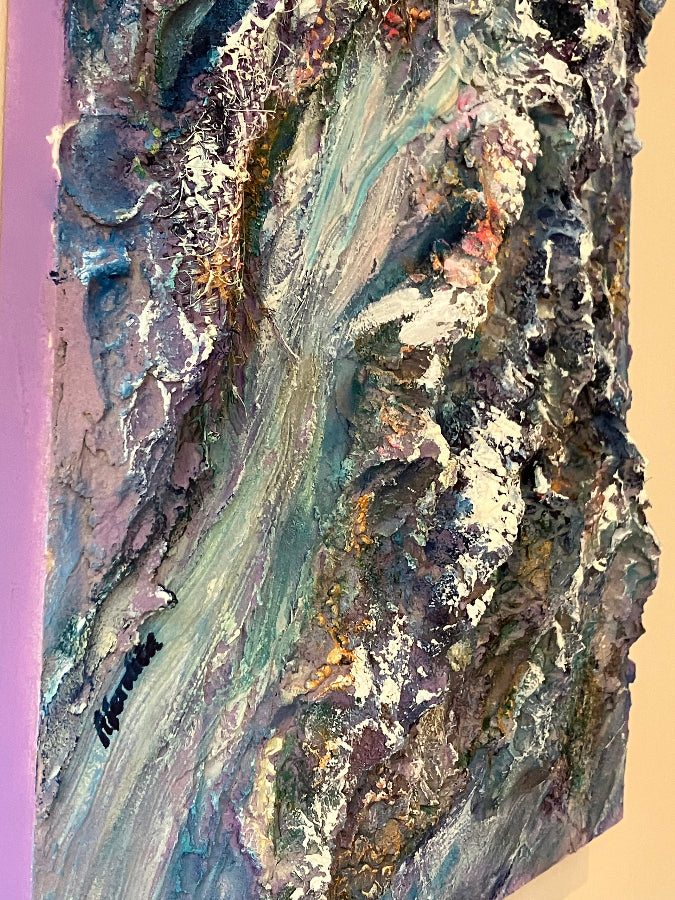 detail mixed media sculptural abstract depicting mountains by aferdita fazliu drozd, bromley artist