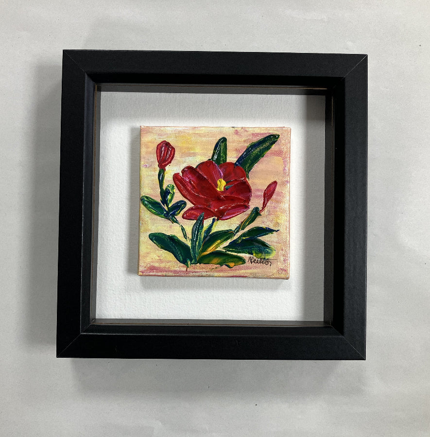 red flower on a small canvas framed present for mum, sister, teacher, friend, her